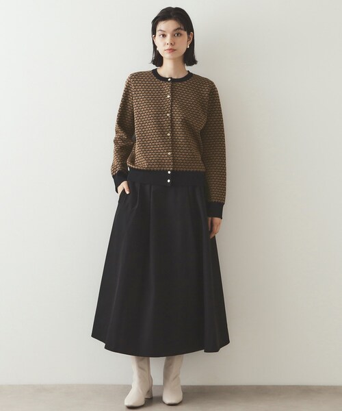 OPAQUE.CLIP（オペークドットクリップ）の「◆幾何学柄ジャカード ニットカーディガン【洗濯機洗い可/抗ピル】（カーディガン/ボレロ・レディース・キャメル/ホワイト系1・40/38/42）」の4枚目の写真