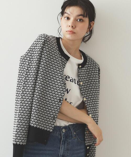 OPAQUE.CLIP（オペークドットクリップ）の「◆幾何学柄ジャカード ニットカーディガン【洗濯機洗い可/抗ピル】（カーディガン/ボレロ・レディース・キャメル/ホワイト系1・40/38/42）」の7枚目の写真