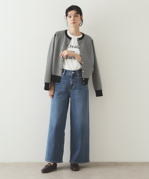 セール】幾何学柄ジャカード ニットカーディガン【洗濯機洗い可/抗ピル