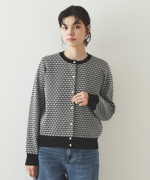 セール】幾何学柄ジャカード ニットカーディガン【洗濯機洗い可/抗ピル
