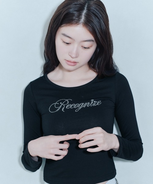 katie ラインストーン パフスリーブ Tシャツ
