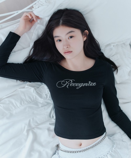 RHINESTONE L/S TEE/ラインストーンロングスリーブT（Tシャツ