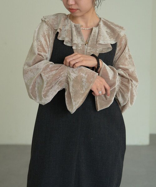 【セール】ベロアメッシュフリルブラウス（シャツ/ブラウス）｜Omekashi（オメカシ） 5,544円