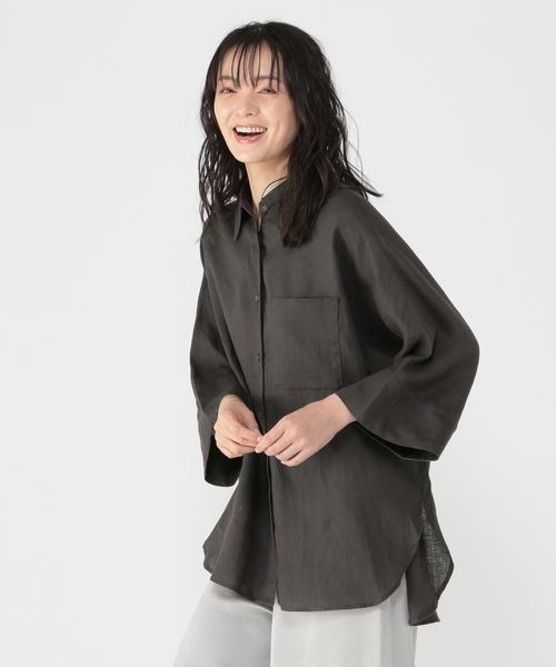 ウタオ　フレンチリネン100% ブラック シャツ Lサイズ studio CLIP（スタディオクリップ）の「《ウタオ》フレンチリネン
