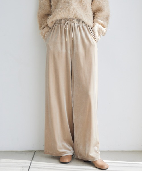 BARNYARDSTORM（バンヤードストーム）の「BARNYARDSTORM / ベロアワイドパンツ【WEB限定】マシンウォッシャブル（スウェットパンツ・レディース・ブラック/ピンク/チャコール/ベージュ/ライトイエロー・FREE）」の5枚目の写真