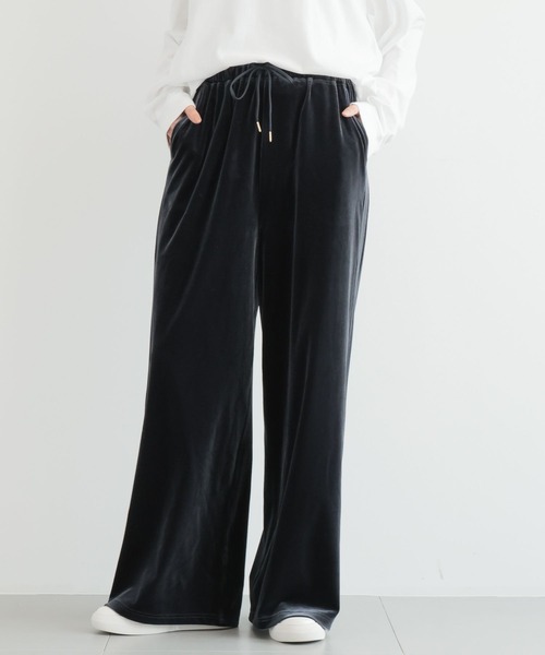 BARNYARDSTORM（バンヤードストーム）の「BARNYARDSTORM / ベロアワイドパンツ【WEB限定】マシンウォッシャブル（スウェットパンツ・レディース・ブラック/ピンク/チャコール/ベージュ/ライトイエロー・FREE）」の3枚目の写真