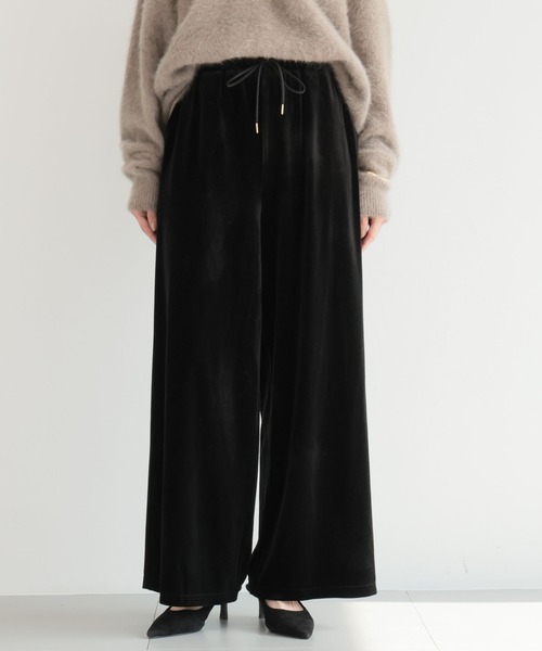 BARNYARDSTORM（バンヤードストーム）の「BARNYARDSTORM / ベロアワイドパンツ【WEB限定】マシンウォッシャブル（スウェットパンツ・レディース・ブラック/ピンク/チャコール/ベージュ/ライトイエロー・FREE）」の2枚目の写真