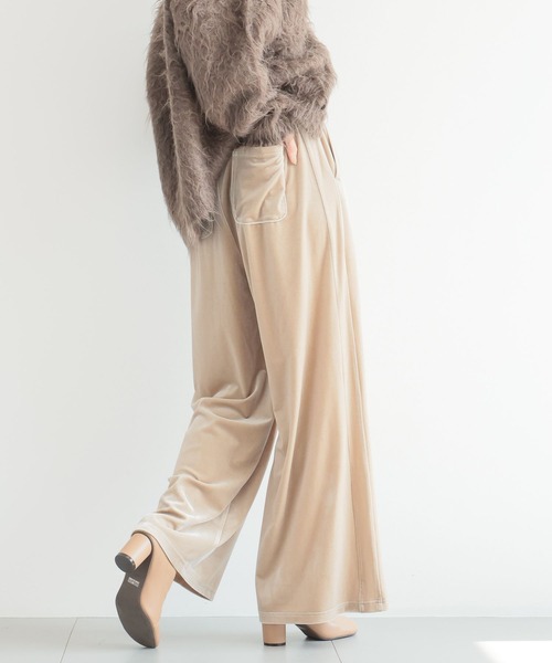 BARNYARDSTORM（バンヤードストーム）の「BARNYARDSTORM / ベロアワイドパンツ【WEB限定】マシンウォッシャブル（スウェットパンツ・レディース・ブラック/ピンク/チャコール/ベージュ/ライトイエロー・FREE）」の9枚目の写真