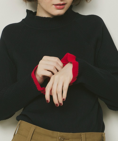 Unitage（ユニテージ）の「配色タートルリブニット（ニット/セーター・レディース・ピンク/ボルドー/ネイビー/アイボリー・FREE）」の4枚目の写真
