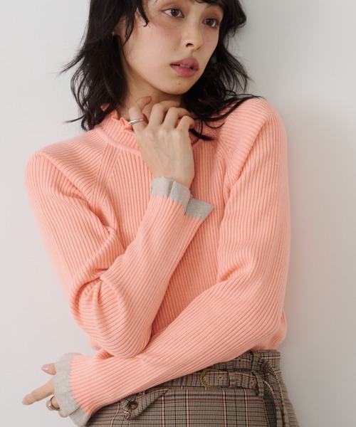 Unitage（ユニテージ）の「配色タートルリブニット（ニット/セーター・レディース・ピンク/ボルドー/ネイビー/アイボリー・FREE）」の5枚目の写真