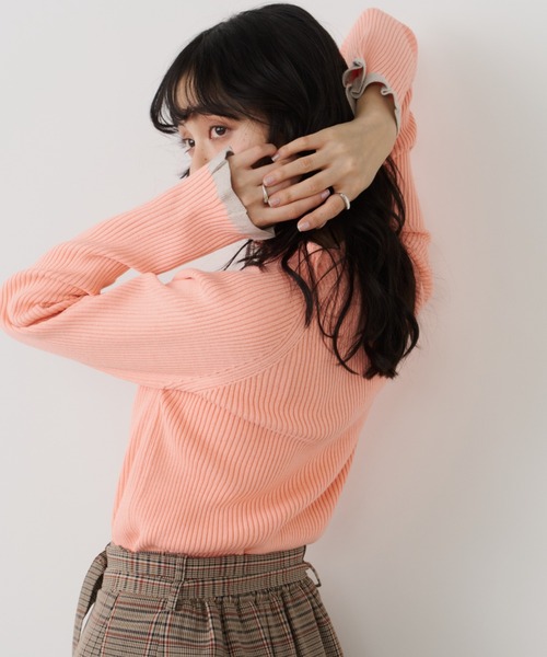 Unitage（ユニテージ）の「配色タートルリブニット（ニット/セーター・レディース・ピンク/ボルドー/ネイビー/アイボリー・FREE）」の9枚目の写真