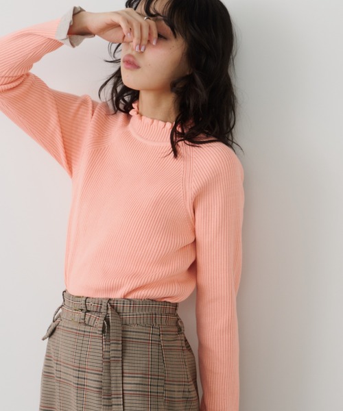 Unitage（ユニテージ）の「配色タートルリブニット（ニット/セーター・レディース・ピンク/ボルドー/ネイビー/アイボリー・FREE）」の8枚目の写真