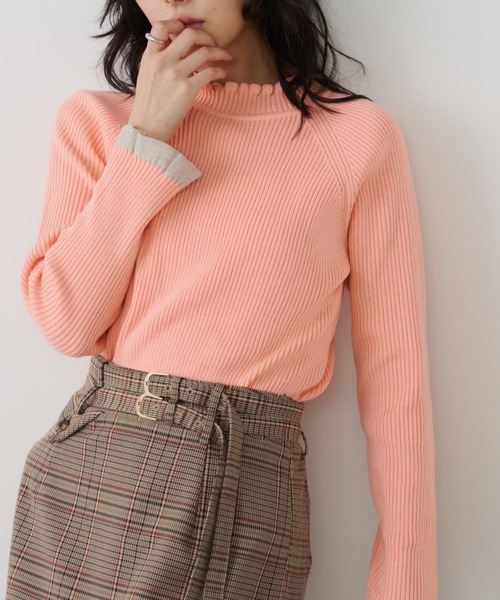 Unitage（ユニテージ）の「配色タートルリブニット（ニット/セーター・レディース・ピンク/ボルドー/ネイビー/アイボリー・FREE）」の6枚目の写真