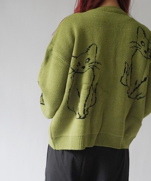 Port(ポート)の「【 antique andico / アンティーク アンディコ 】 グラフィック キャット デザイン ニット #_(ニット/セーター・レディース・ホワイト/グリーン/ブラック・FREE)」の13枚目の写真
