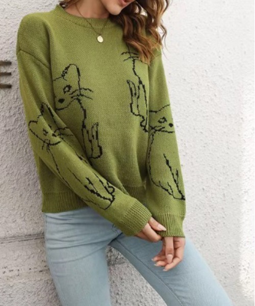 Port(ポート)の「【 antique andico / アンティーク アンディコ 】 グラフィック キャット デザイン ニット #_(ニット/セーター・レディース・ホワイト/グリーン/ブラック・FREE)」の19枚目の写真