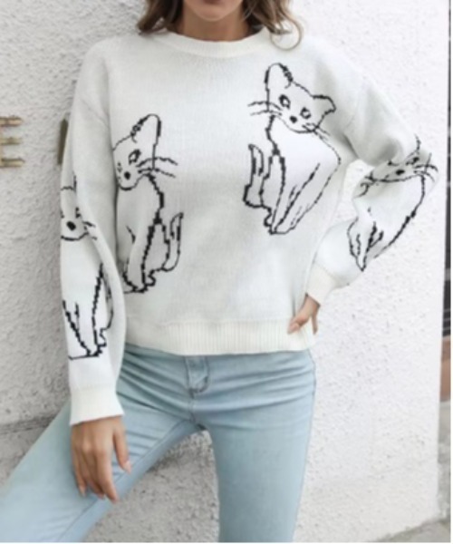 Port(ポート)の「【 antique andico / アンティーク アンディコ 】 グラフィック キャット デザイン ニット #_(ニット/セーター・レディース・ホワイト/グリーン/ブラック・FREE)」の18枚目の写真