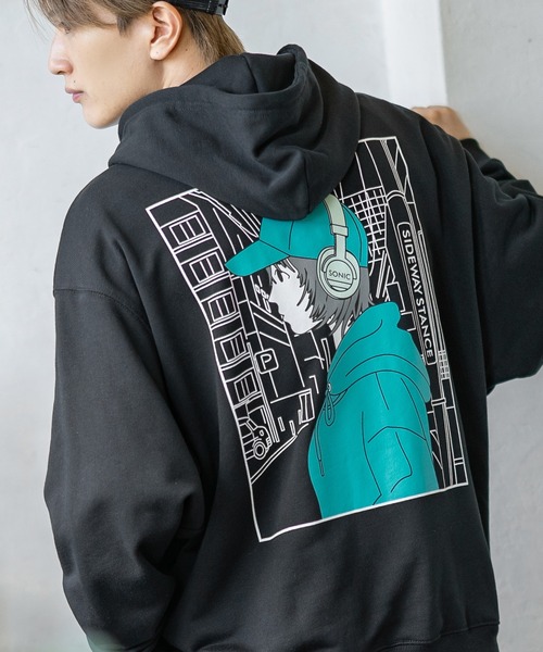 SIDEWAY STANCE（サイドウェイスタンス）の「【SIDEWAY STANCE】オリジナルプリント スウェット パーカー（パーカー・メンズ・ネイビー系/ライトグレー系1/ブラック系2/ネイビー系2/ライトグレー系3/ブラック系4/ブラック/ネイビー系3/ネイビー系4/ネイビー/ブラック系/ライトグレー系4/ライトグレー/ライトグレー系/ブラック系1/ネイビー系1/ライトグレー系2/ブラック系3/ブラック系5/ブラック系6/ライトグレー系5/グレー系6/ネイビー系5/ネイビー系6・SMALL/MEDIUM/LARGE/X-LARGE）」の3枚目の写真