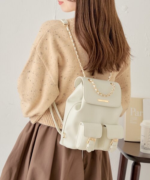 Chico（チコ）の「【500mlペットボトル収納可】2ポケットバックパック（バックパック/リュック・レディース・ブラック/ブラウン/アイボリー・FREE）」の2枚目の写真