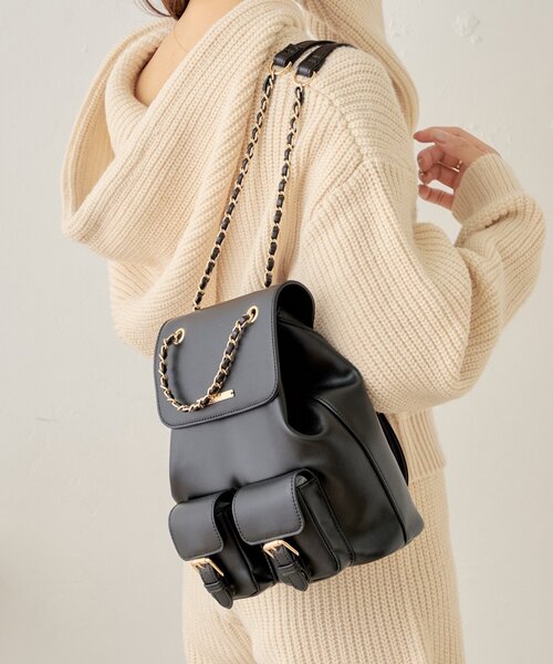 Chico（チコ）の「【500mlペットボトル収納可】2ポケットバックパック（バックパック/リュック・レディース・ブラック/ブラウン/アイボリー・FREE）」の3枚目の写真