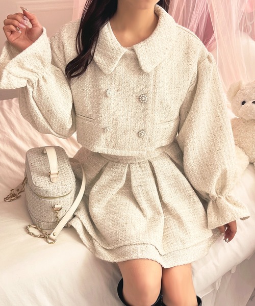 apres jour（アプレジュール）の「【apres jour×Miridy】ツイードハイウエストフレアスカパン【ZOZOTOWN限定アイテム】（スカート・レディース・ライトブルー/ブラック/ライトピンク/ホワイト/ダークブラウン・X-LARGE/フリー）」の6枚目の写真