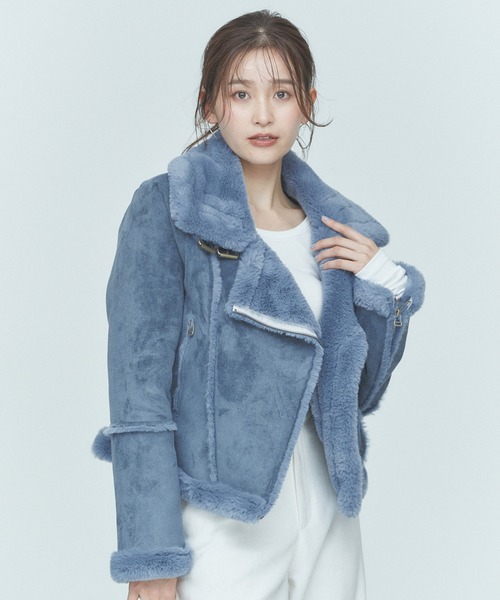 BLUE×PALANG（ブルーパラン）の「FUR BOA JACKET（ムートンコート・レディース・ライトブルー/グレー/ネイビー・FREE）」の2枚目の写真