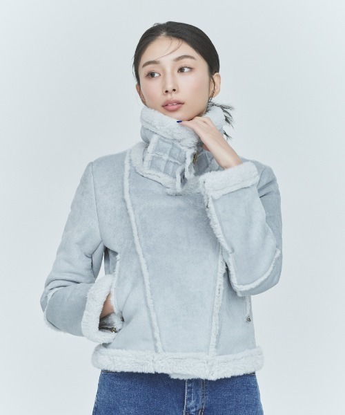 BLUE×PALANG（ブルーパラン）の「FUR BOA JACKET（ムートンコート・レディース・ライトブルー/グレー/ネイビー・FREE）」の22枚目の写真
