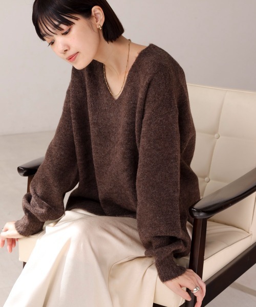 Y's ワイズ / Vネック ラムウールニット 茶 日本製 セーター ブラウン Y's ワイズ / Vネック ラムウールニット 茶 日本製 セーター ブラウン