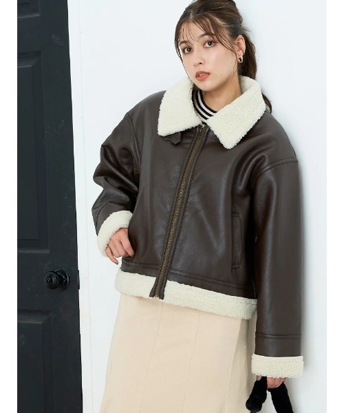 ネックベルト付きフェイクレザー×ボアジャケット（ムートンコート）｜LUDIC PARK（ルディックパーク）