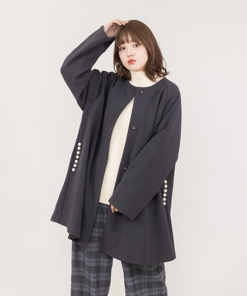 meeny miny（ミーニーマイニー）の「【meeny miny】あったか伸洗『しっくり』コート（ノーカラーコート・レディース・ライトグリーン/ブラック/アイボリー/チャコールグレー・MEDIUM/SMALL）」の4枚目の写真