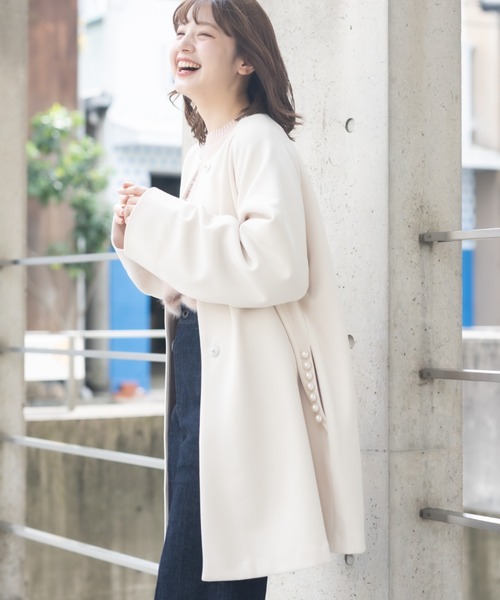 meeny miny（ミーニーマイニー）の「【meeny miny】あったか伸洗『しっくり』コート（ノーカラーコート・レディース・ライトグリーン/ブラック/アイボリー/チャコールグレー・MEDIUM/SMALL）」の2枚目の写真