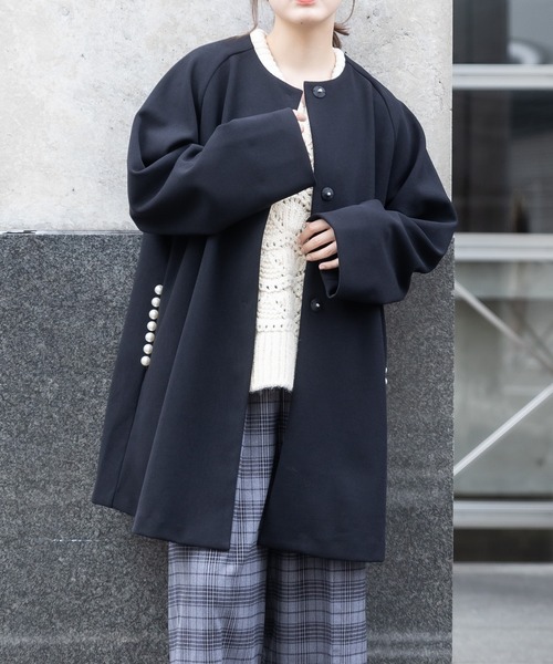 meeny miny（ミーニーマイニー）の「【meeny miny】あったか伸洗『しっくり』コート（ノーカラーコート・レディース・ライトグリーン/ブラック/アイボリー/チャコールグレー・MEDIUM/SMALL）」の3枚目の写真