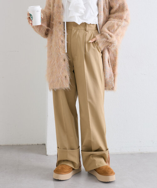 w closet(ダブルクローゼット)の「配色ステッチターンバックパンツ(その他パンツ・レディース・チャコールグレー/ピンク/ベージュ・FREE)」の1枚目の写真