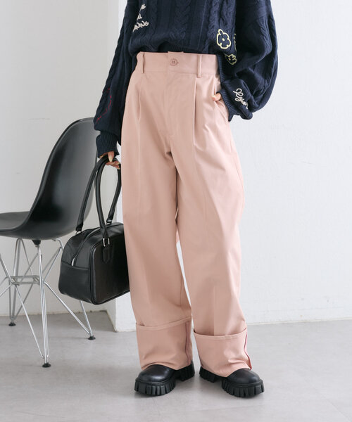 w closet(ダブルクローゼット)の「配色ステッチターンバックパンツ(その他パンツ・レディース・チャコールグレー/ピンク/ベージュ・FREE)」の3枚目の写真