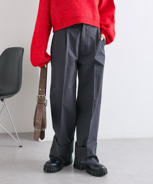 w closet(ダブルクローゼット)の「配色ステッチターンバックパンツ(その他パンツ・レディース・チャコールグレー/ピンク/ベージュ・FREE)」の2枚目の写真