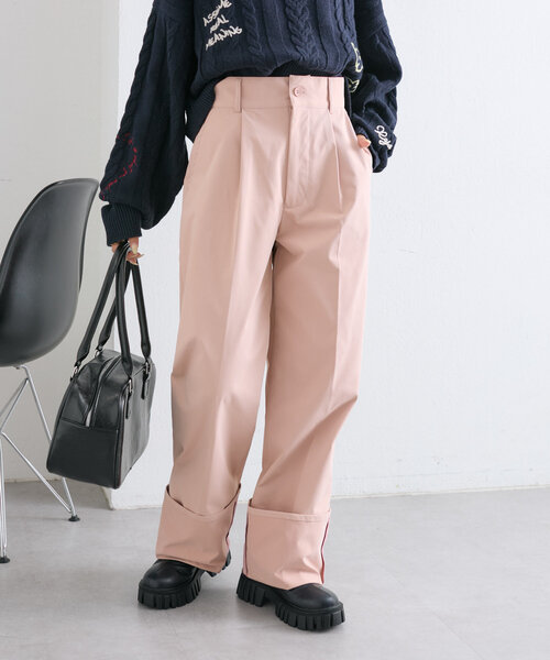 w closet(ダブルクローゼット)の「配色ステッチターンバックパンツ(その他パンツ・レディース・チャコールグレー/ピンク/ベージュ・FREE)」の11枚目の写真