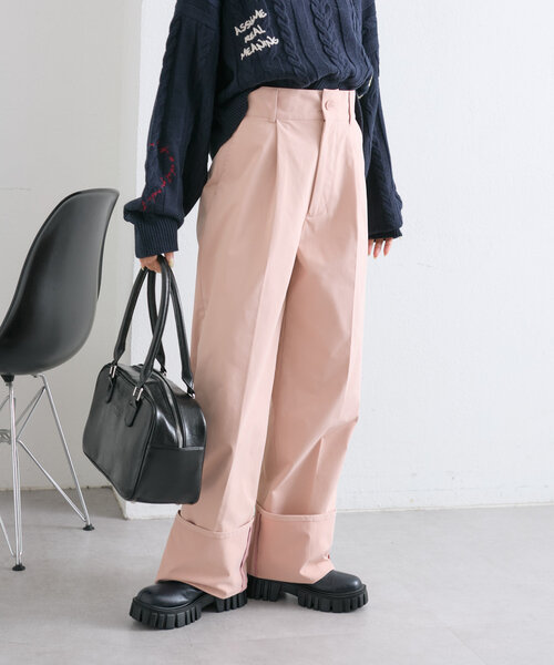 w closet(ダブルクローゼット)の「配色ステッチターンバックパンツ(その他パンツ・レディース・チャコールグレー/ピンク/ベージュ・FREE)」の12枚目の写真