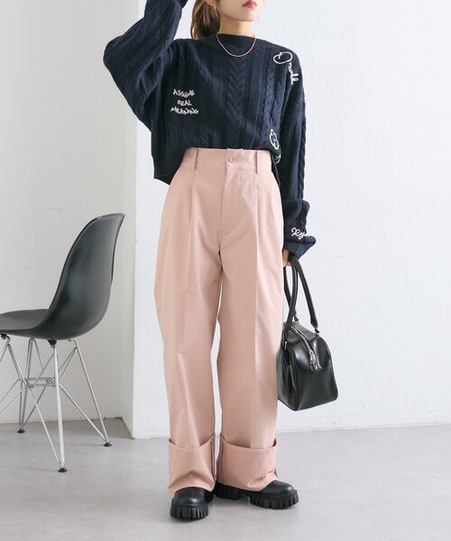w closet(ダブルクローゼット)の「配色ステッチターンバックパンツ(その他パンツ・レディース・チャコールグレー/ピンク/ベージュ・FREE)」の17枚目の写真