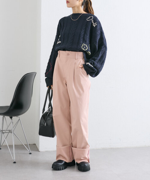 w closet(ダブルクローゼット)の「配色ステッチターンバックパンツ(その他パンツ・レディース・チャコールグレー/ピンク/ベージュ・FREE)」の18枚目の写真