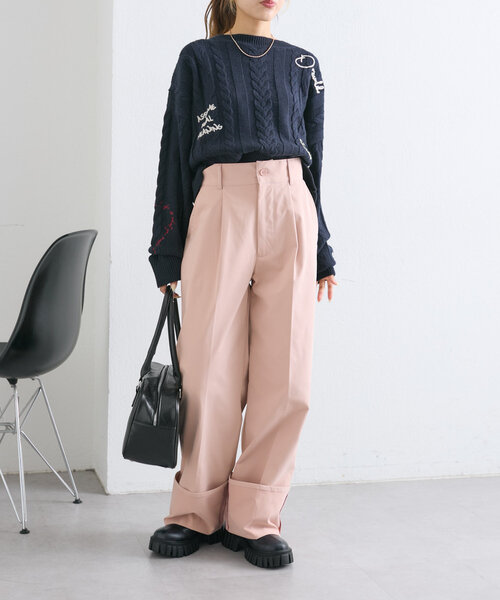 w closet(ダブルクローゼット)の「配色ステッチターンバックパンツ(その他パンツ・レディース・チャコールグレー/ピンク/ベージュ・FREE)」の19枚目の写真