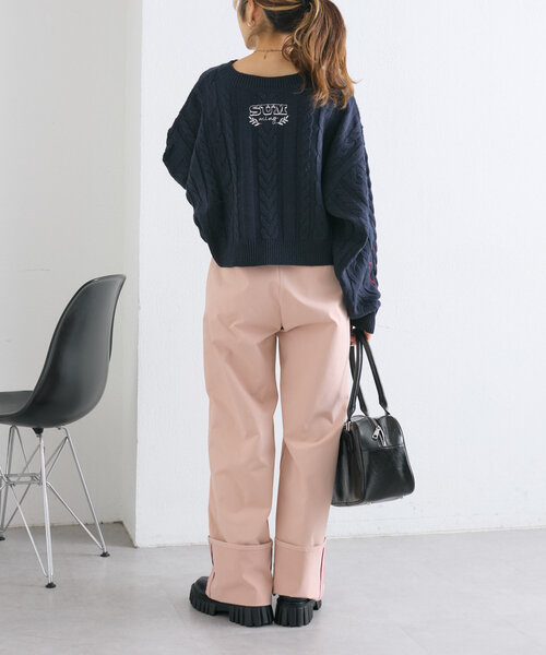 w closet(ダブルクローゼット)の「配色ステッチターンバックパンツ(その他パンツ・レディース・チャコールグレー/ピンク/ベージュ・FREE)」の21枚目の写真
