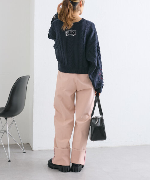 w closet(ダブルクローゼット)の「配色ステッチターンバックパンツ(その他パンツ・レディース・チャコールグレー/ピンク/ベージュ・FREE)」の22枚目の写真