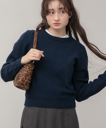 HEILIS | 【新色追加】クルーネックベーシッククロップドニットトップス / ブラウン チャコールグレー グレー ブラック 茶色 ウールブレンド ショート丈 ネイビー レッド グレー ピンク アイボリー オフホワイト ホワイトノームコア オフィスカジュアル クルーネック 短丈 赤ニット 韓国 無地 シンプル ベーシック オフィスカジュアル(ニット/セーター)