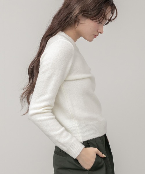 セール】【新色追加】クルーネックベーシッククロップドニットトップス