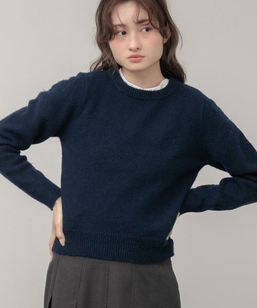 新色追加】クルーネックベーシッククロップドニットトップス