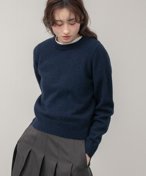 新色追加】クルーネックベーシッククロップドニットトップス