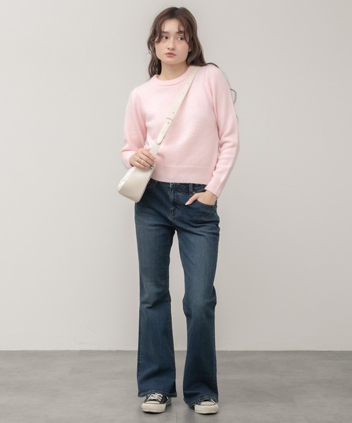 セール】【新色追加】クルーネックベーシッククロップドニットトップス