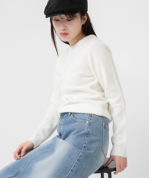 セール】【新色追加】クルーネックベーシッククロップドニットトップス