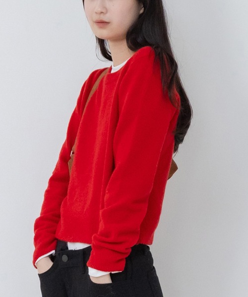 セール】【新色追加】クルーネックベーシッククロップドニットトップス