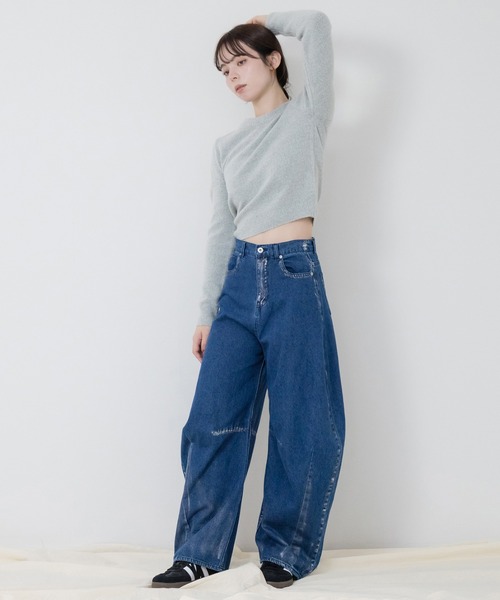 HEILIS(ヘイリス)の「【新色追加】クルーネックベーシッククロップドニットトップス / ブラウン チャコールグレー グレー ブラック 茶色 ウールブレンド ショート丈 ネイビー レッド グレー ピンク アイボリー オフホワイト ホワイトノームコア オフィスカジュアル クルーネック 短丈 赤ニット 韓国 無地 シンプル ベーシック オフィスカジュアル(ニット/セーター・レディース・ネイビー/レッド/グレー/ピンク/アイボリー/ブラウン/チャコールグレー・FREE)」の11枚目の写真