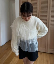 I_am | asymmetry tulle docking knit / アシンメトリーチュールドッキングニット(ニット/セーター)